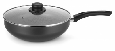 Frigideira Wok Gourmet Antiaderente de Alumnio com Cabo e Tampa de Vidro